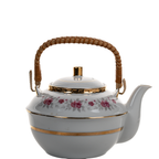 Japanese Nasco Fine China Rose Pattern Teapot with Rattan Handle
