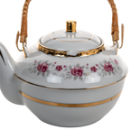Japanese Nasco Fine China Rose Pattern Teapot with Rattan Handle