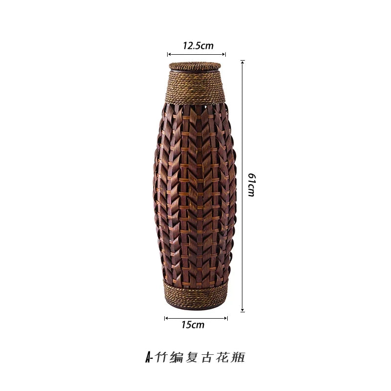 Rattan & Bamboo Glass Vase - Handwoven Natural