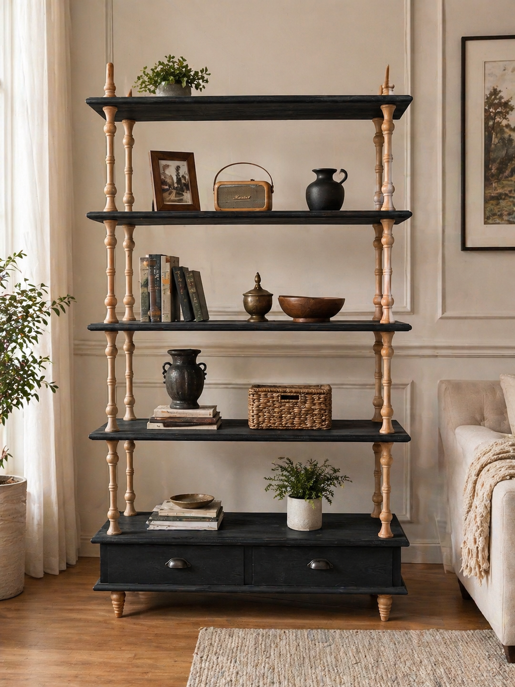 Turned Wood Display Shelves - Drawer Base