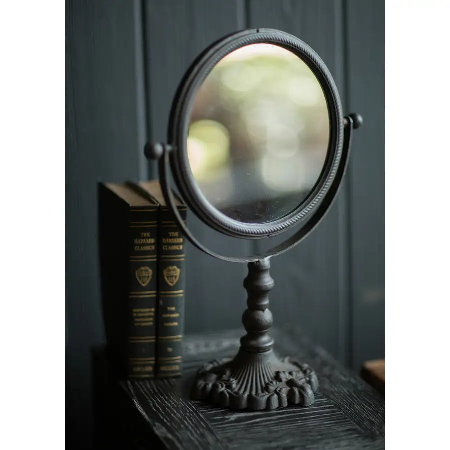 Round Pivoting Vanity Mirror - Cast Iron Stand