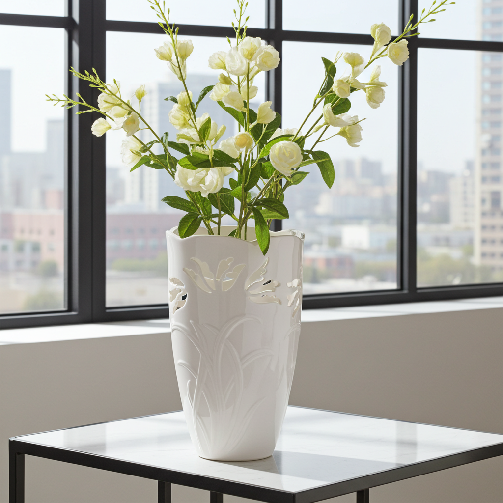 Lenox porcelain tulip‑pierced vase with 24k gold trim – 9.5 in