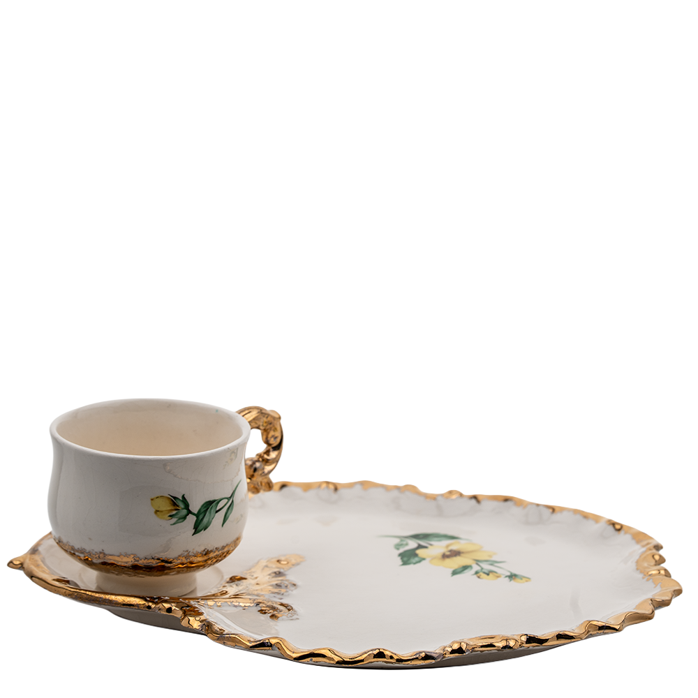 Porcelain Tea & Snack Set by Belle Monez - 1963 Leaf Tray Design