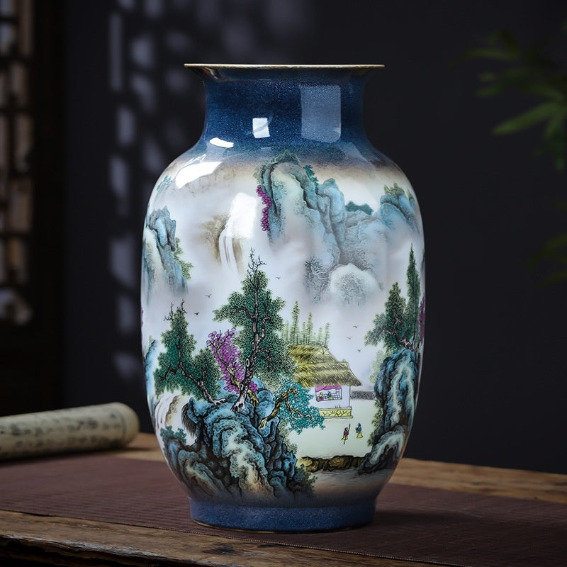 Zhu Wu Pastel Landscape Vases - Ceramic Rotating Base
