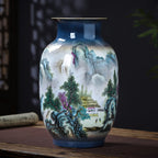 Zhu Wu Pastel Landscape Vases - Ceramic Rotating Base