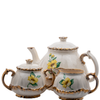 Porcelain Tea Set by Belle Monez – 1963 Scalloped Floral Trio