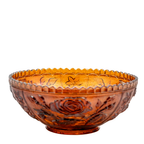 Imperial Marigold Open Rose Carnival Glass Bowl – Sawtooth Rim Design