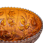 Imperial Marigold Open Rose Carnival Glass Bowl – Sawtooth Rim Design