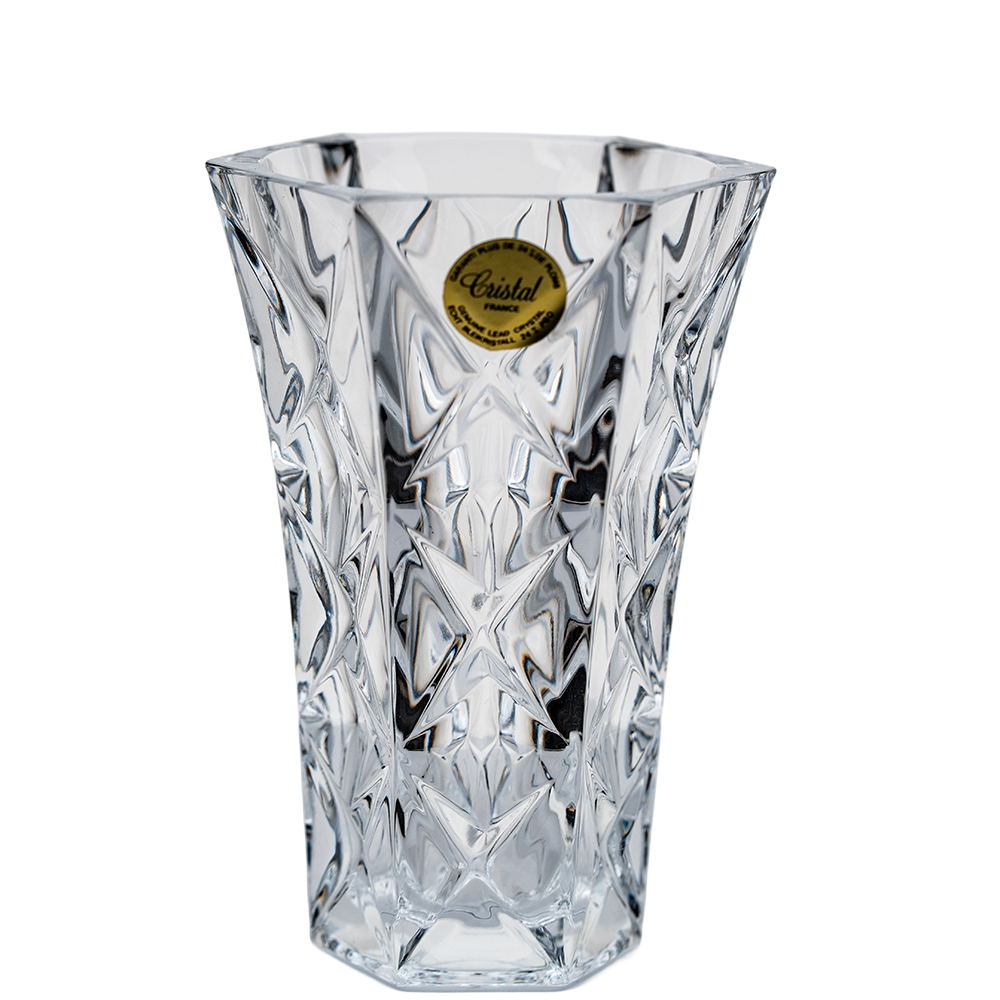 Cristal d’Arques Masquerade Lead Crystal Vase – Deep Diamond & Star Facets
