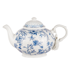 Vintage-Teekanne aus Porzellan mit blauen Blumen in Geschenkbox – florale Alltagsakzente