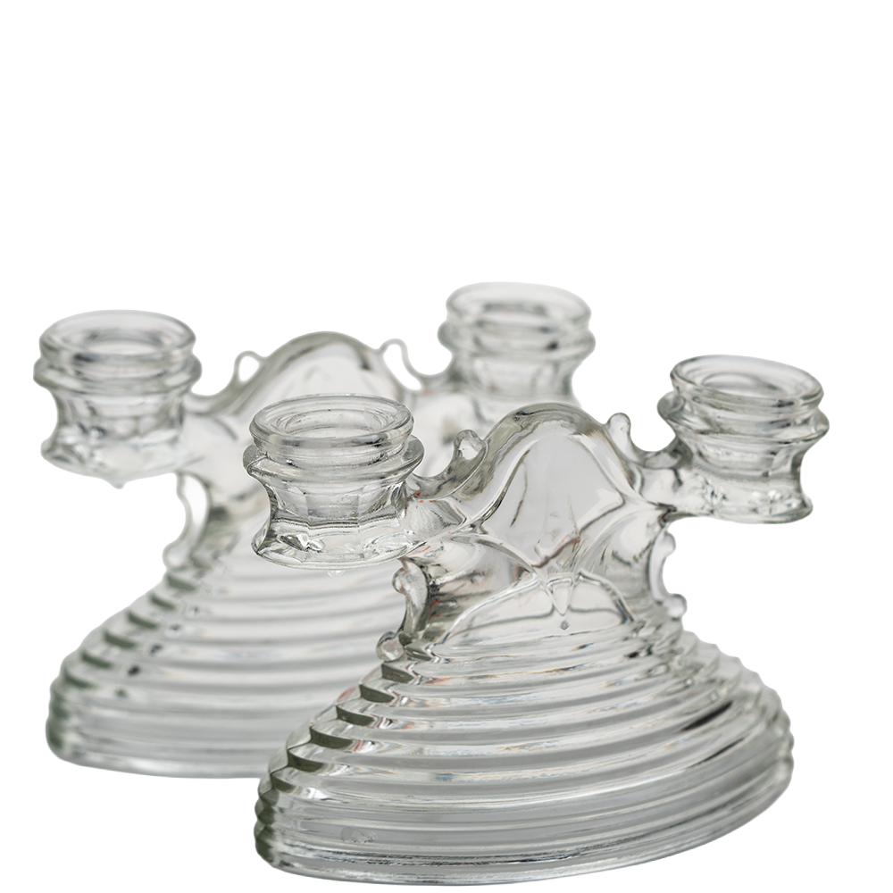 L.E. Smith Art Deco Double Candle Holders - Ribbed 1930s Pair