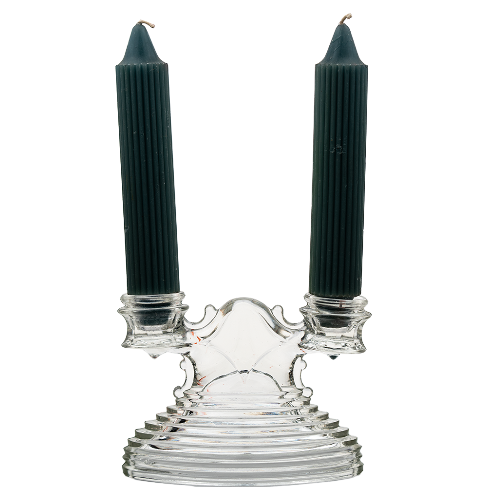 L.E. Smith Art Deco Double Candle Holders - Ribbed 1930s Pair