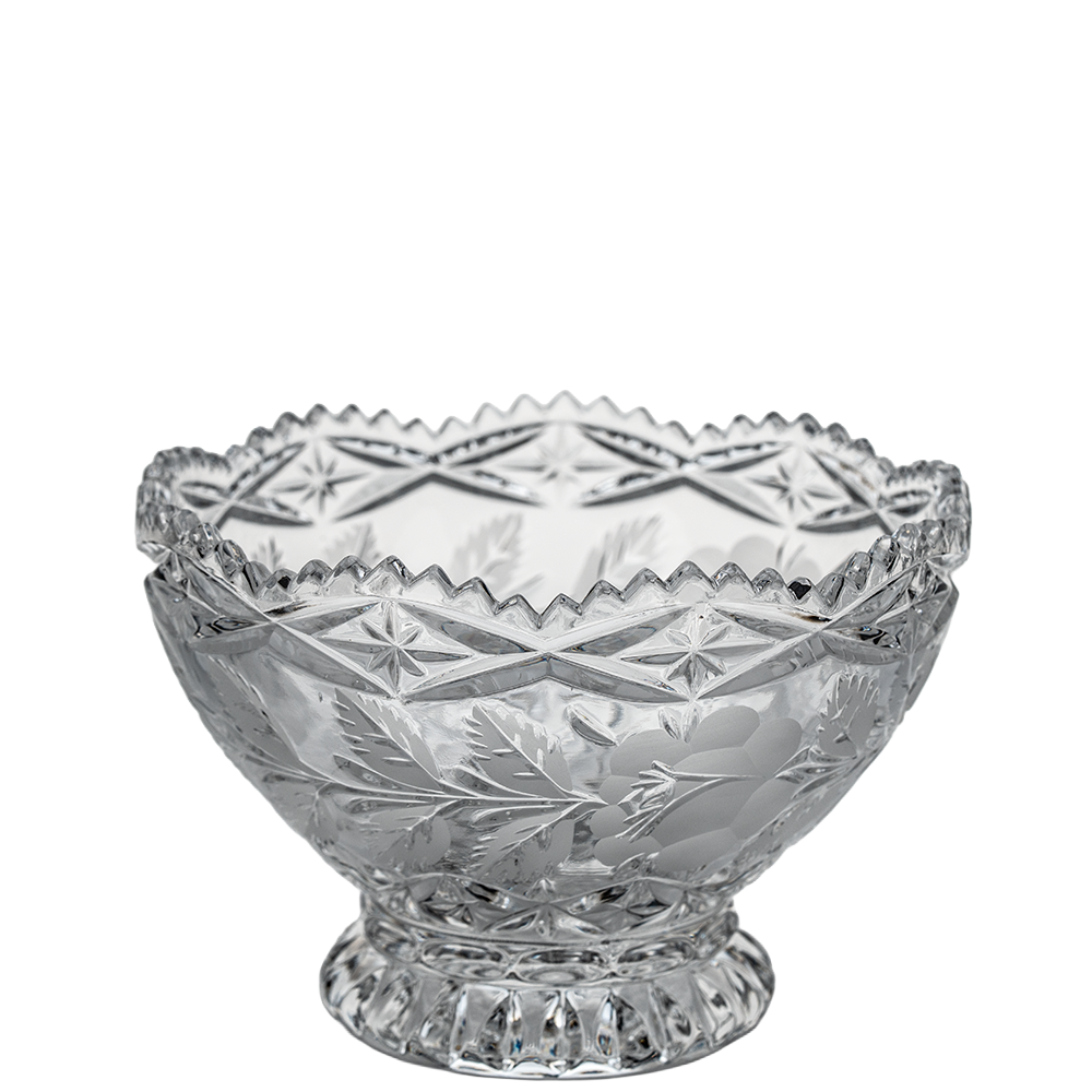 Lead Crystal Footed Bowl – Etched Floral Accent