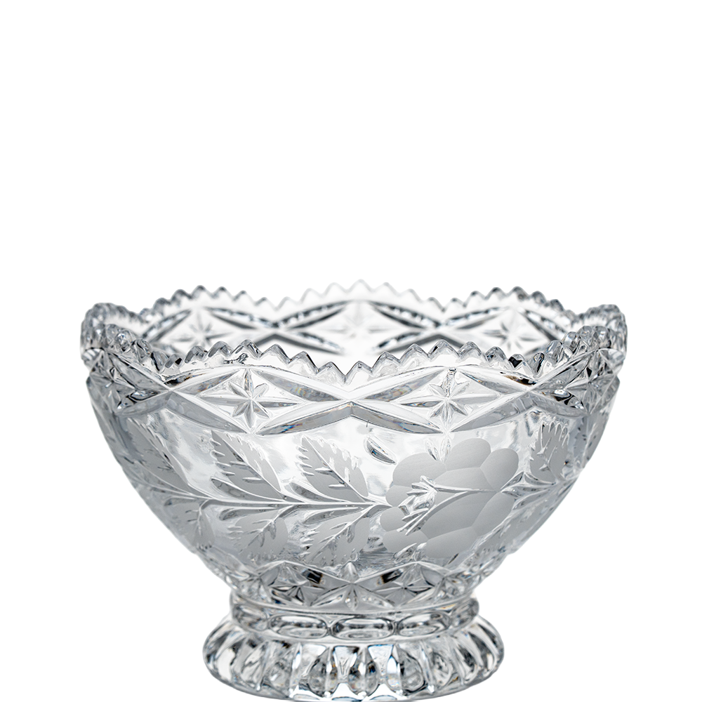 Lead Crystal Footed Bowl – Etched Floral Accent
