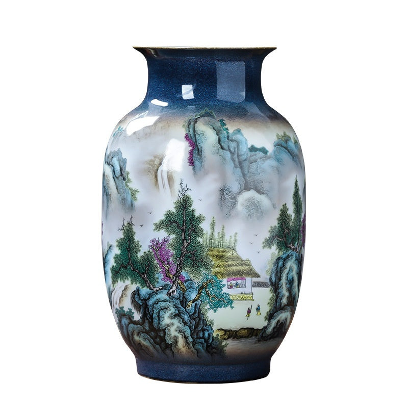 Zhu Wu Pastel Landscape Vases - Ceramic Rotating Base