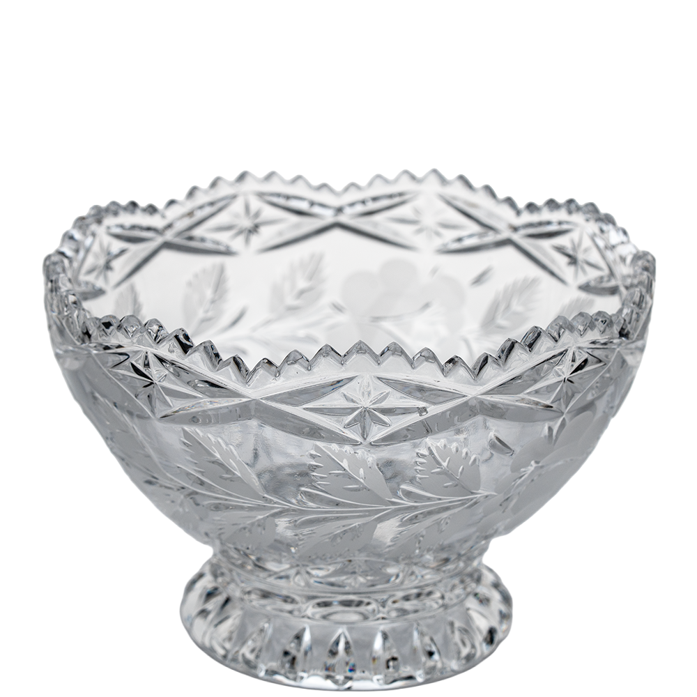 Lead Crystal Footed Bowl – Etched Floral Accent