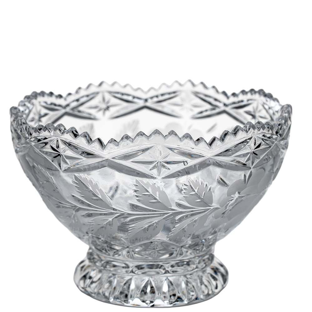 Lead Crystal Footed Bowl – Etched Floral Accent