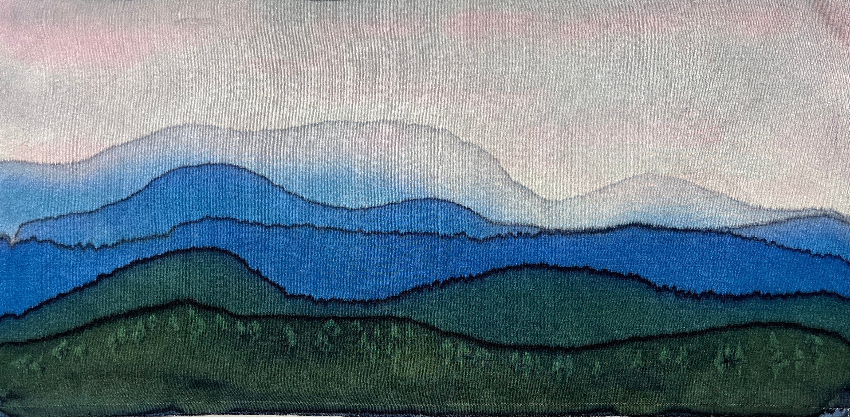 “Summer Mountain Morning” — Hand‑Painted Silk Wall Hanging