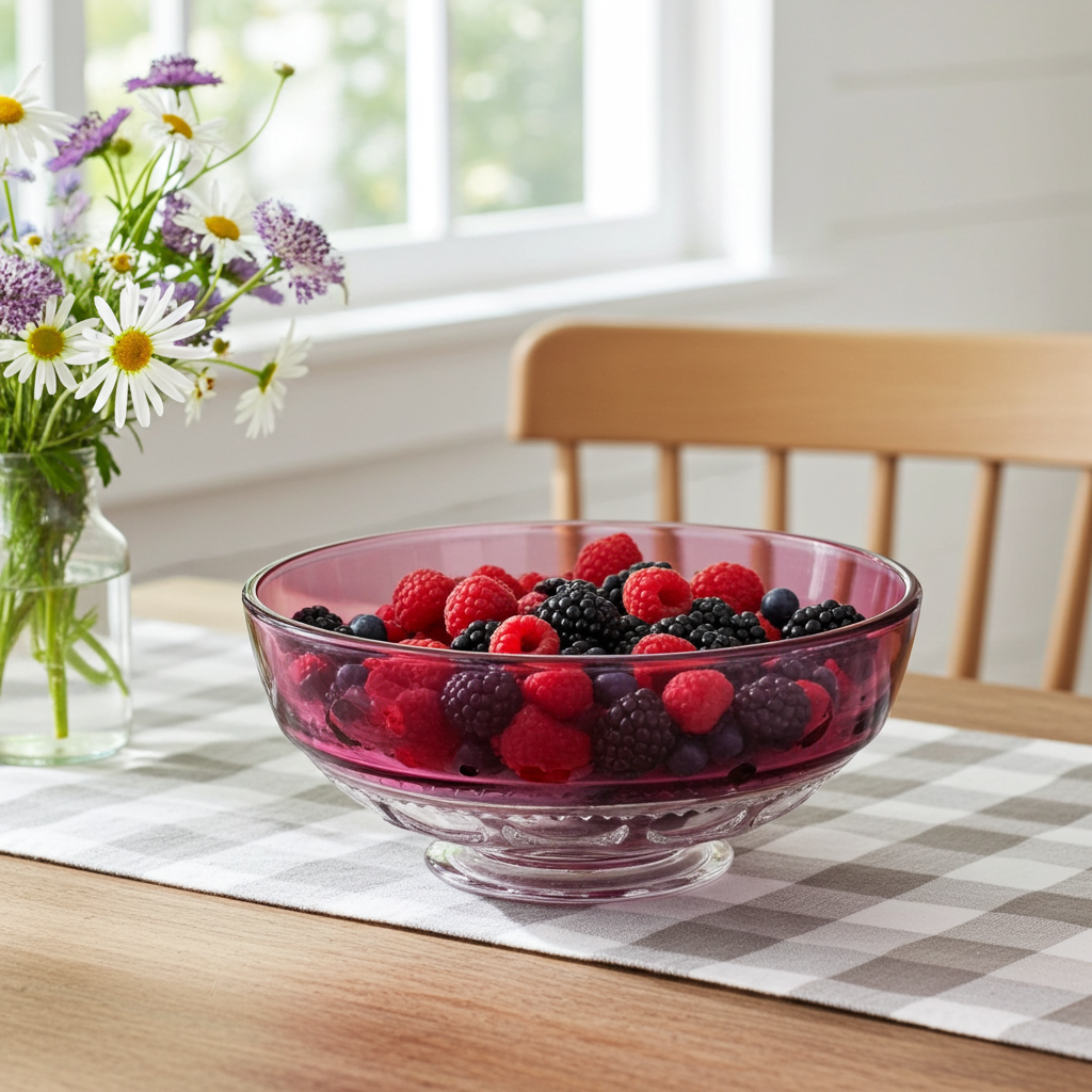 Tiffin‑Franciscan King’s Crown Thumbprint Compote – Cranberry Flashed