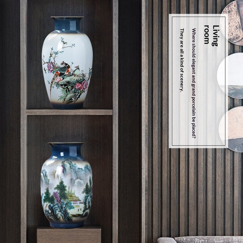 Zhu Wu Pastel Landscape Vases - Ceramic Rotating Base