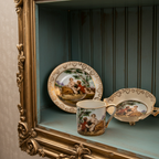 Lenwile Ardalt Porcelain Tea Cup, Saucer & Trinket Bowl – Rococo Courting Scenes
