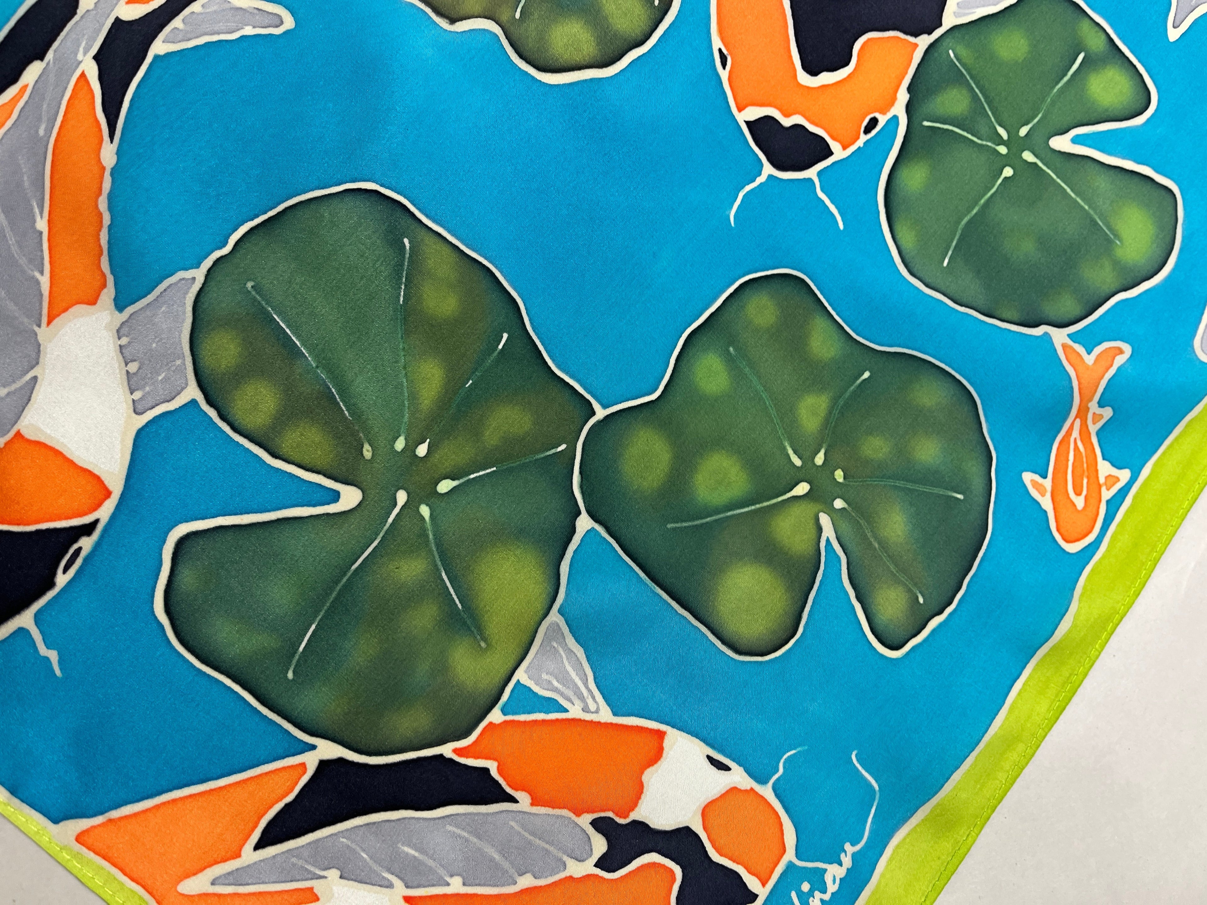 "Aqua Pond Koi” - Hand-Dyed Silk Wall Hanging