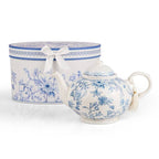 Vintage-Teekanne aus Porzellan mit blauen Blumen in Geschenkbox – florale Alltagsakzente