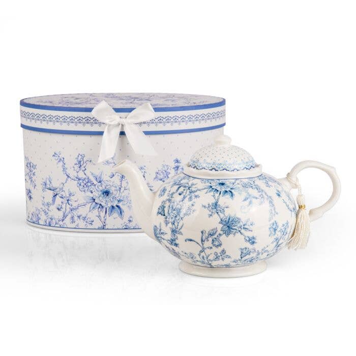 Vintage Blue Flowers Porcelain Teapot in Gift Box – Floral Everyday Accent