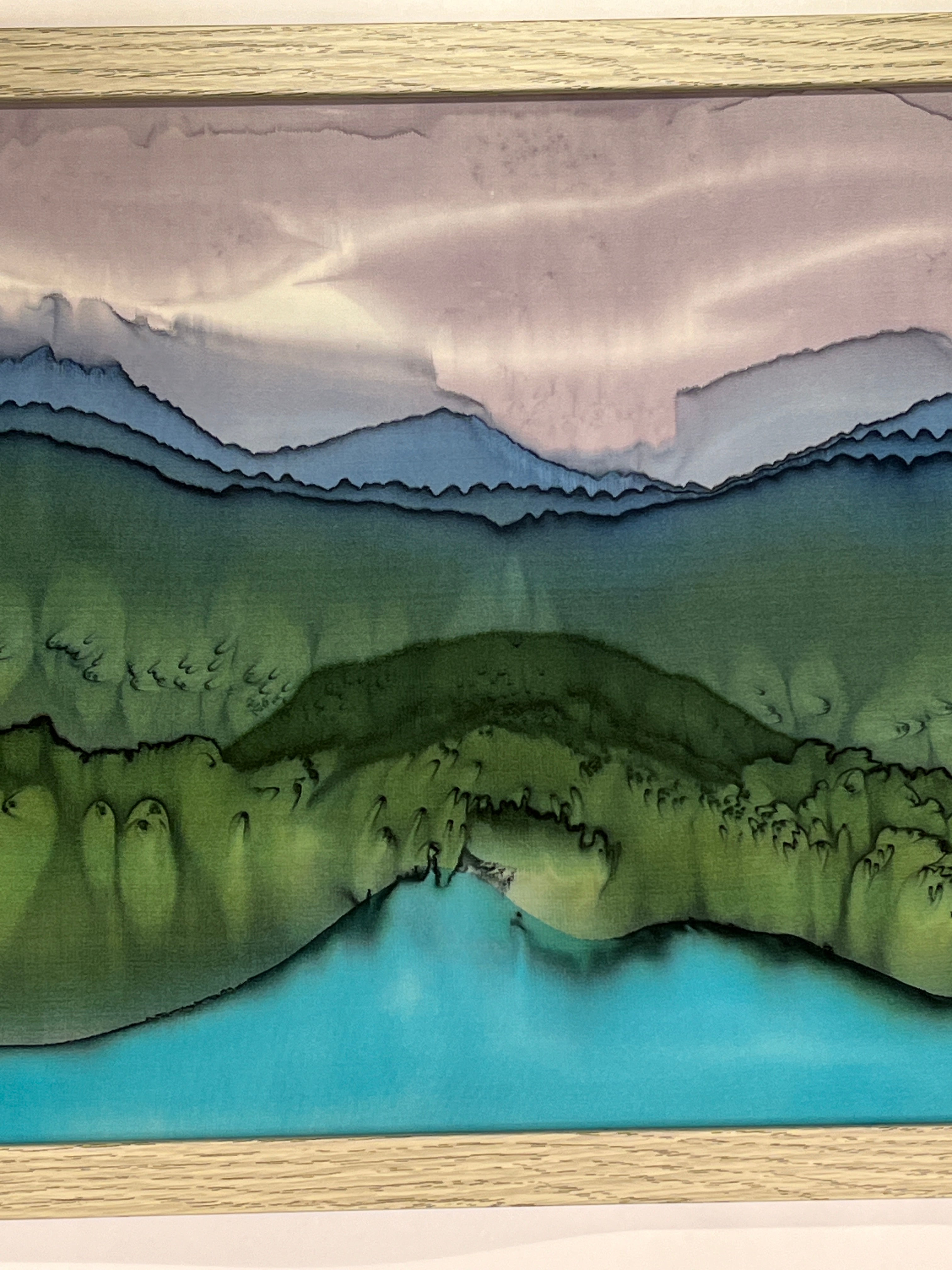 “Mountain Lake Landscape” — Hand‑Painted Silk Wall Hanging