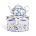 Théière en Porcelaine Fleurs Bleues Vintage dans un Coffret Cadeau – Accent Floral Quotidien