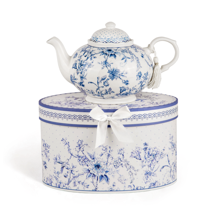 Vintage Blue Flowers Porcelain Teapot in Gift Box – Floral Everyday Accent