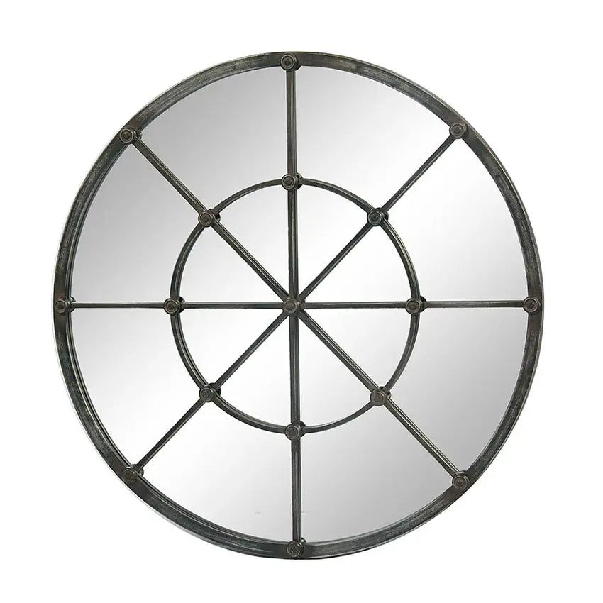Rosette Cast Iron Mirror - Distressed Round Frame