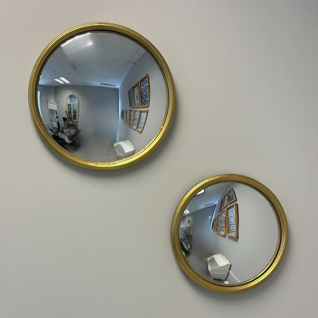 Round Convex Mirror - Gold-Finish Metal Frame