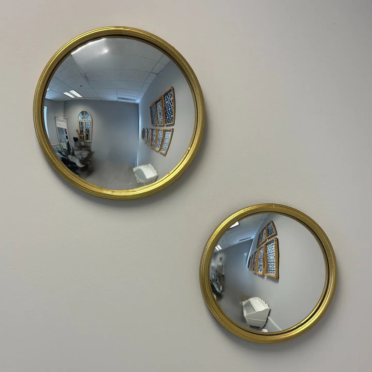 Round Convex Mirror - Gold-Finish Metal Frame