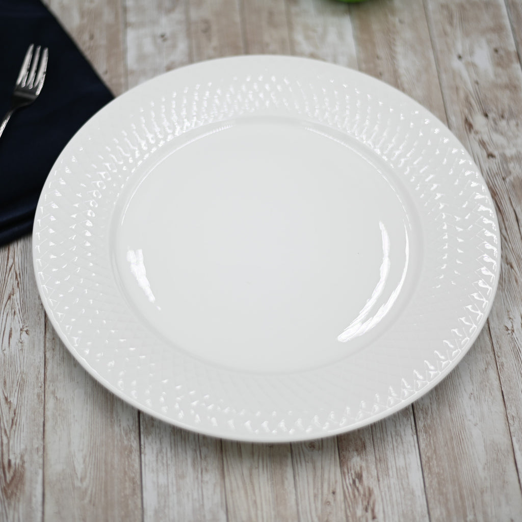 White Dinner Plate with Embossed Wide Rim – 10 inch – Set of 6