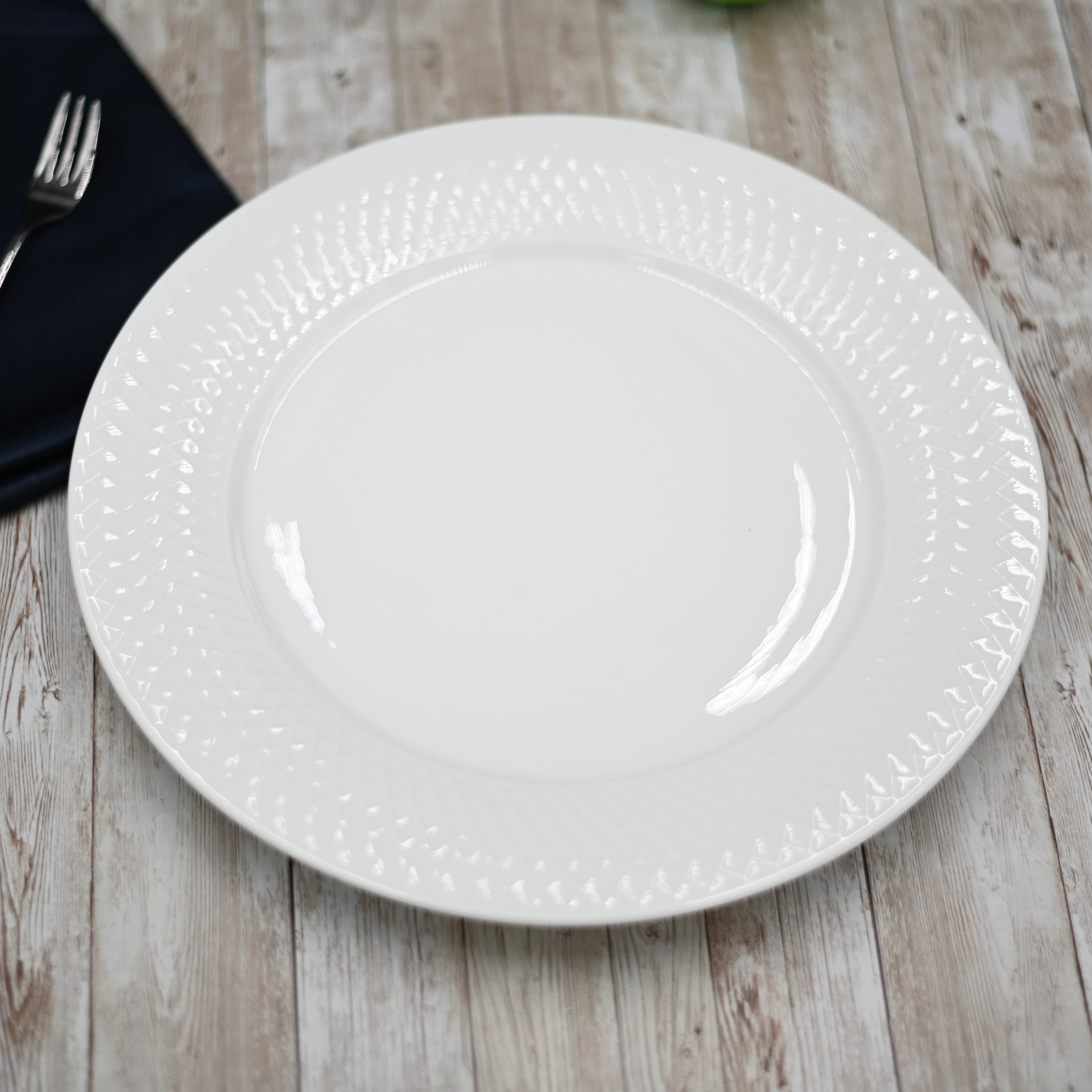 White Dinner Plate with Embossed Wide Rim – 10 inch – Set of 6