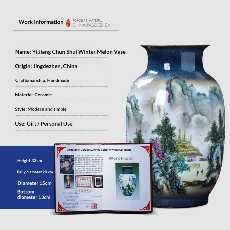 Zhu Wu Pastel Landscape Vases - Ceramic Rotating Base
