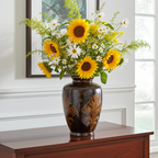 Black Ceramic Vase with Multicolor Glossy Leaf Pattern