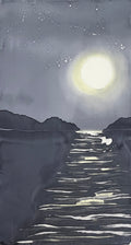 “Moonrise on the Cove” — Hand‑Painted Silk Wall Hanging