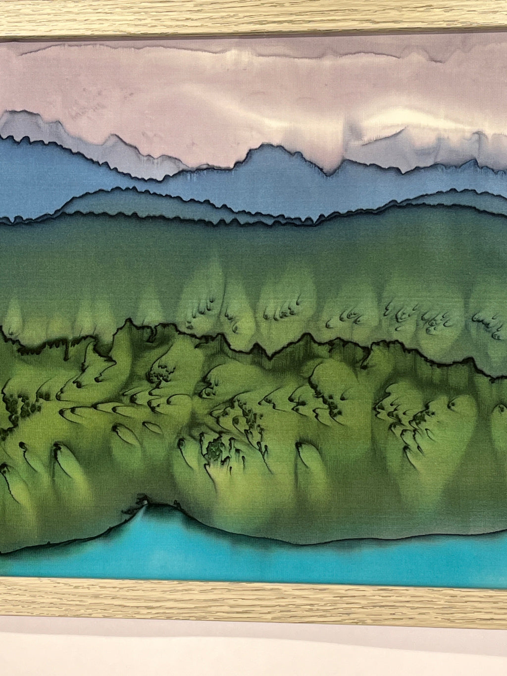 “Mountain Lake Landscape” — Hand‑Painted Silk Wall Hanging
