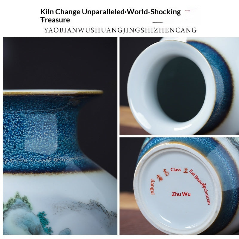 Zhu Wu Pastel Landscape Vases - Ceramic Rotating Base