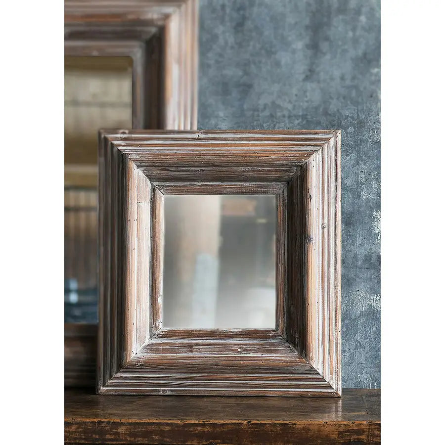 Square Pine Frame Mirror - Small Washed Grey