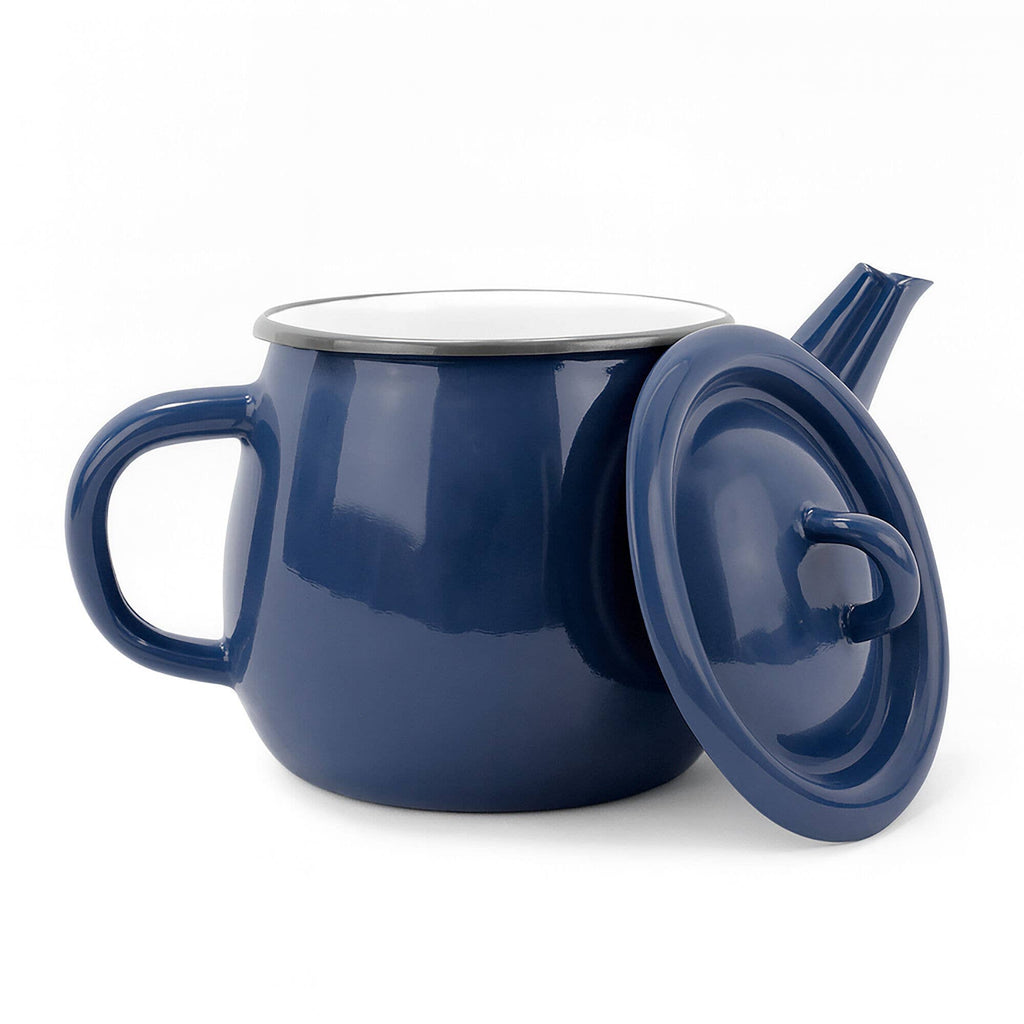 Valentine Navy Blue Vintage Enamel Teapot – Classic Enameled Steel Accent