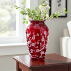 Anchor Hocking Royal Ruby Vase mit geätztem Vogel- und Blütenmotiv – 22,86 cm H