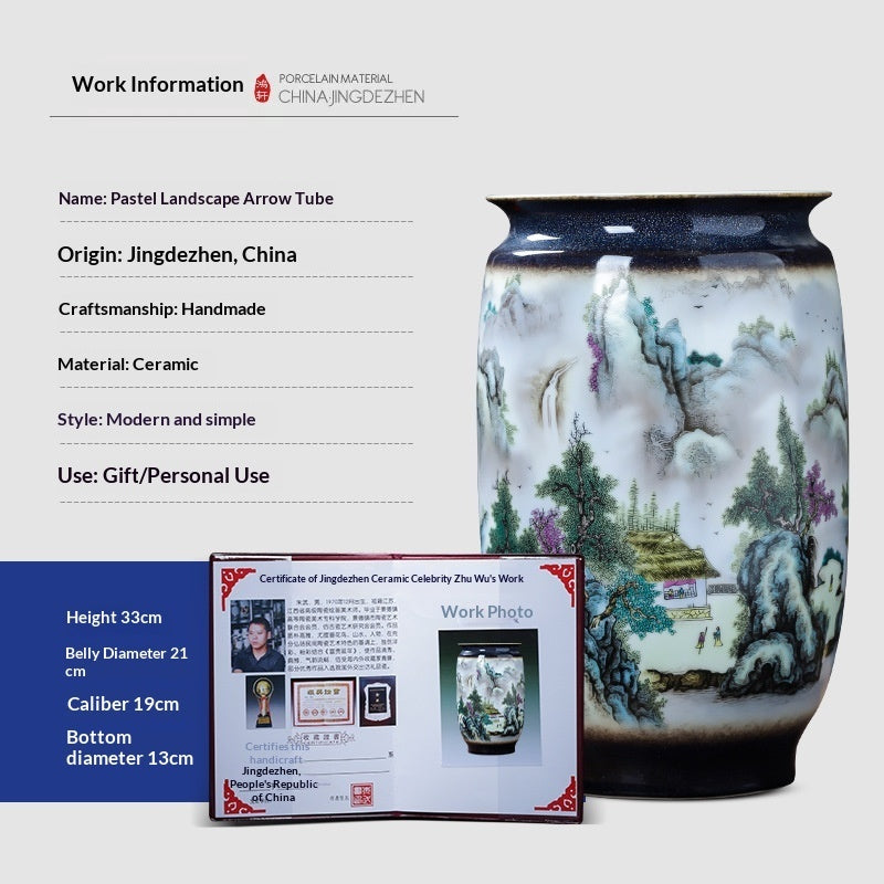 Zhu Wu Pastel Landscape Vases - Ceramic Rotating Base