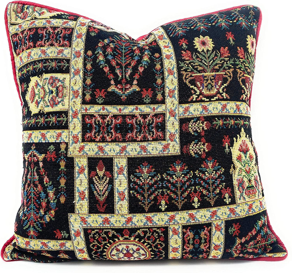 DaDalogy Bedding Housse de Coussin Décorative Botanique Florale Moghol Vintage Fleur Noir Profond 40x40 cm (18197)