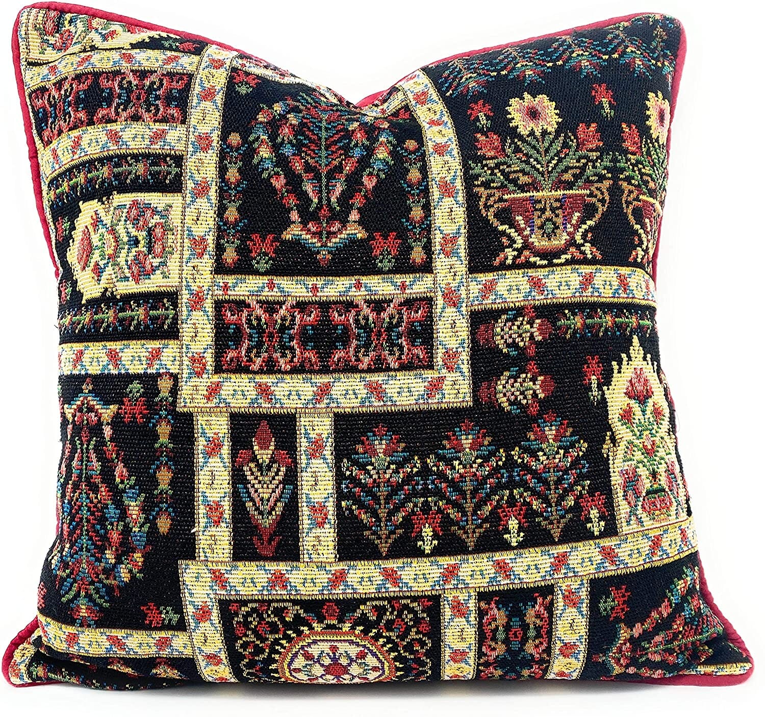 DaDalogy Bedding Housse de Coussin Décorative Botanique Florale Moghol Vintage Fleur Noir Profond 40x40 cm (18197)