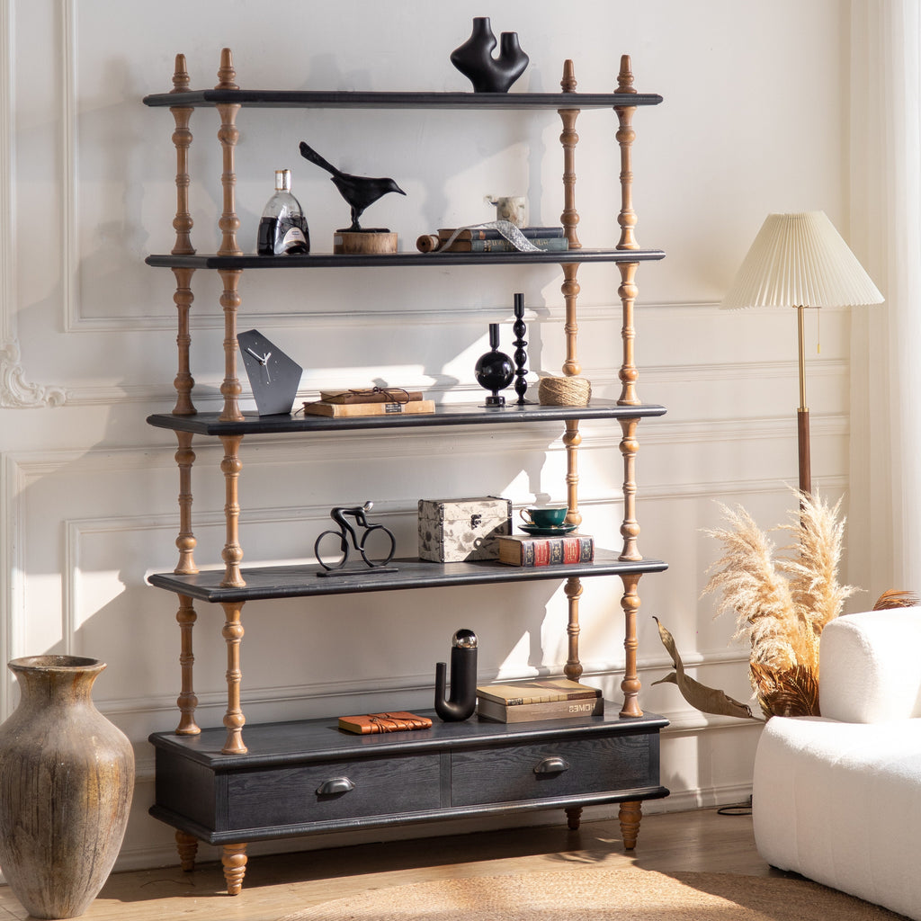 Turned Wood Display Shelves - Drawer Base