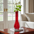 Vintage gerippte Glas-Vase, rubinrot, 21,5 cm