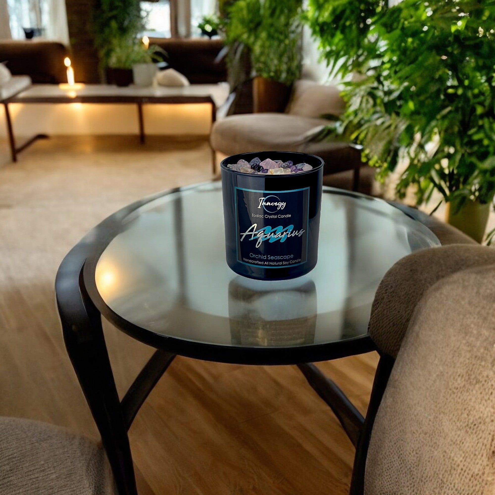 Aquarius Zodiac Crystal Candle — 10 oz
